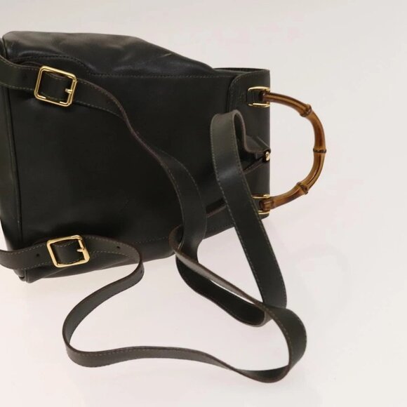 GUCCI Bamboo Backpack Leather Outlet Khaki Gold 003 3444 0030 Auth main image 7